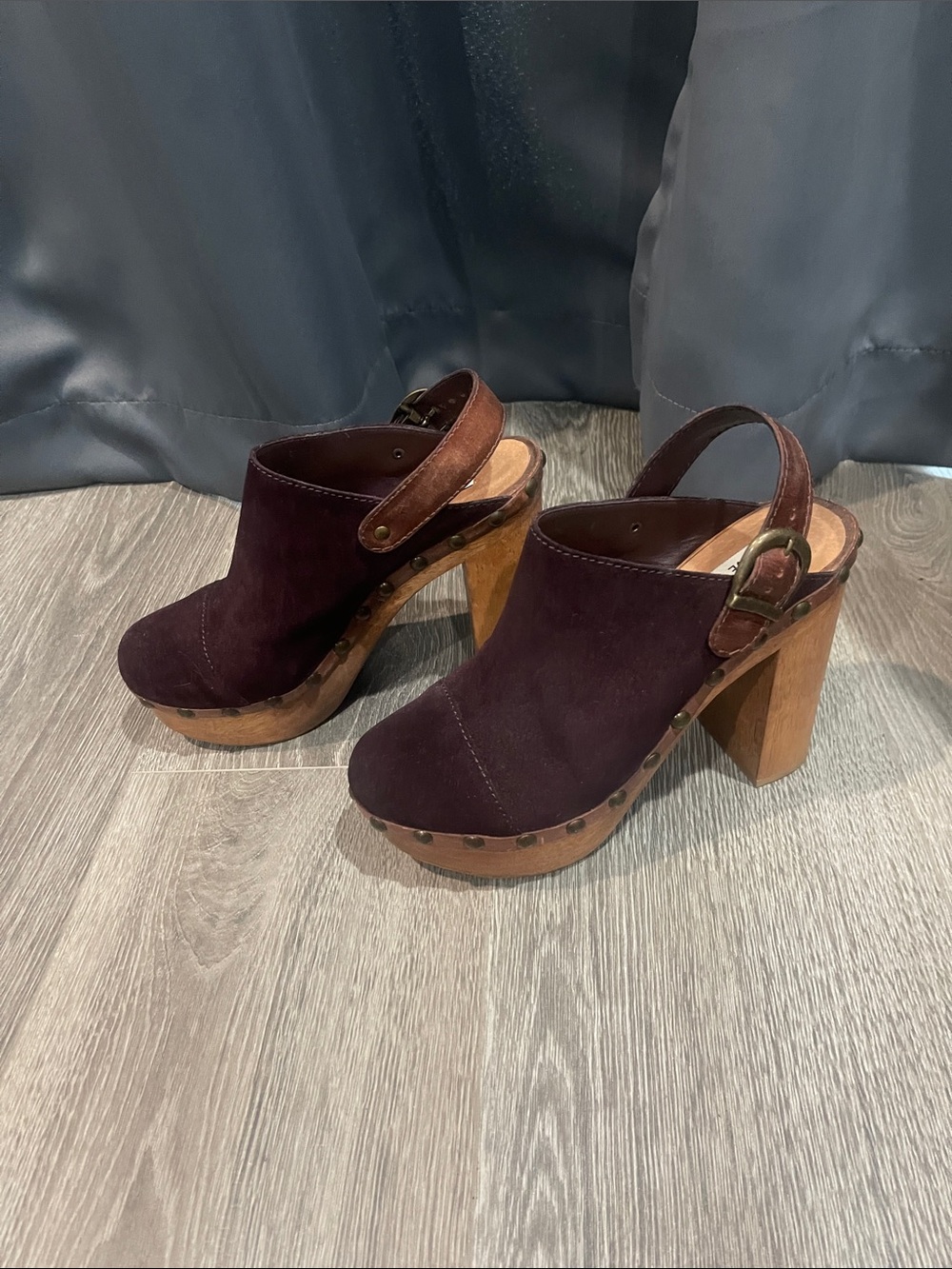 Steve Madden Plum Suede Slingback Clogs with Wooden Block Heel